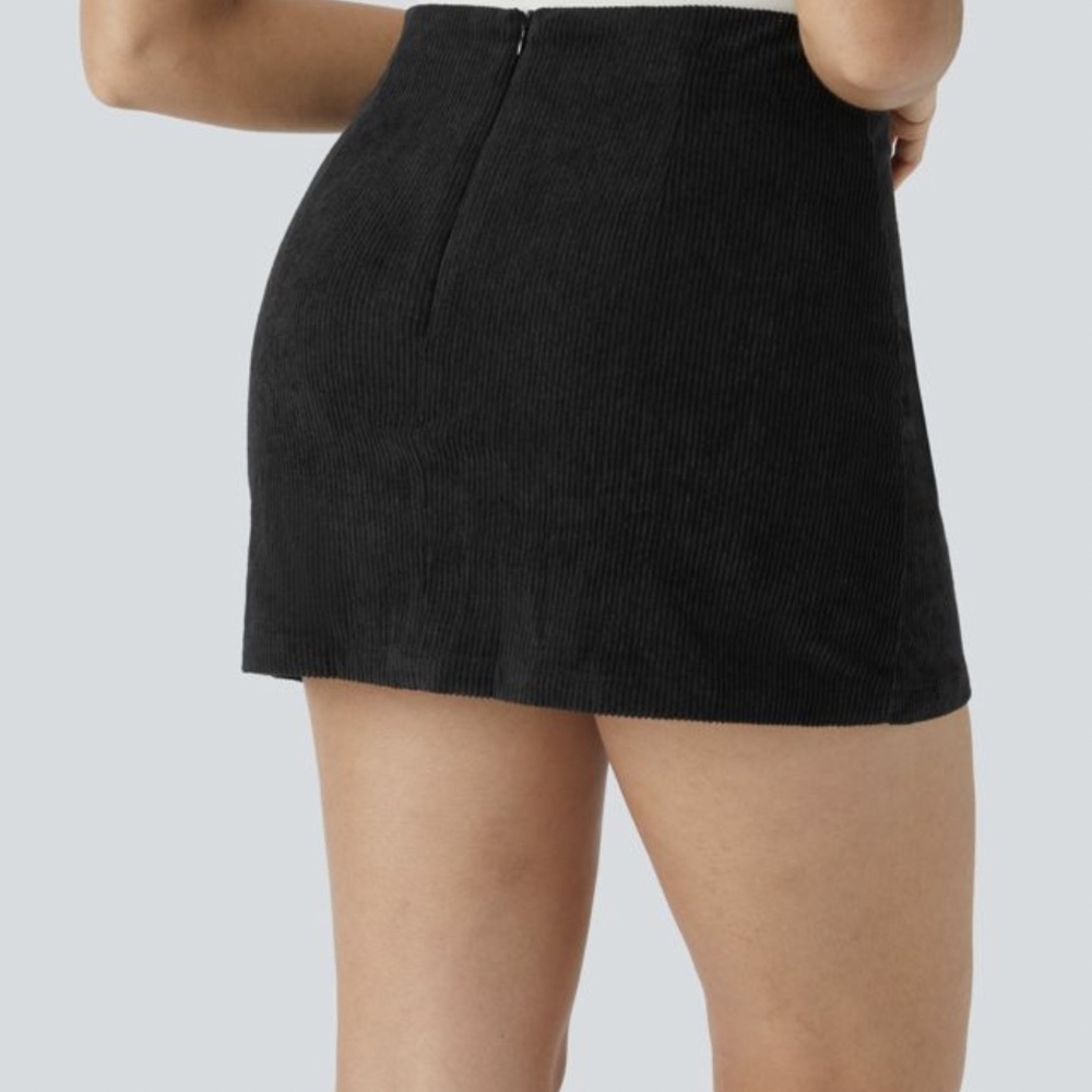 HALARA Black High Waisted 2-in-1 A Line Mini Corduroy Skirt, Small